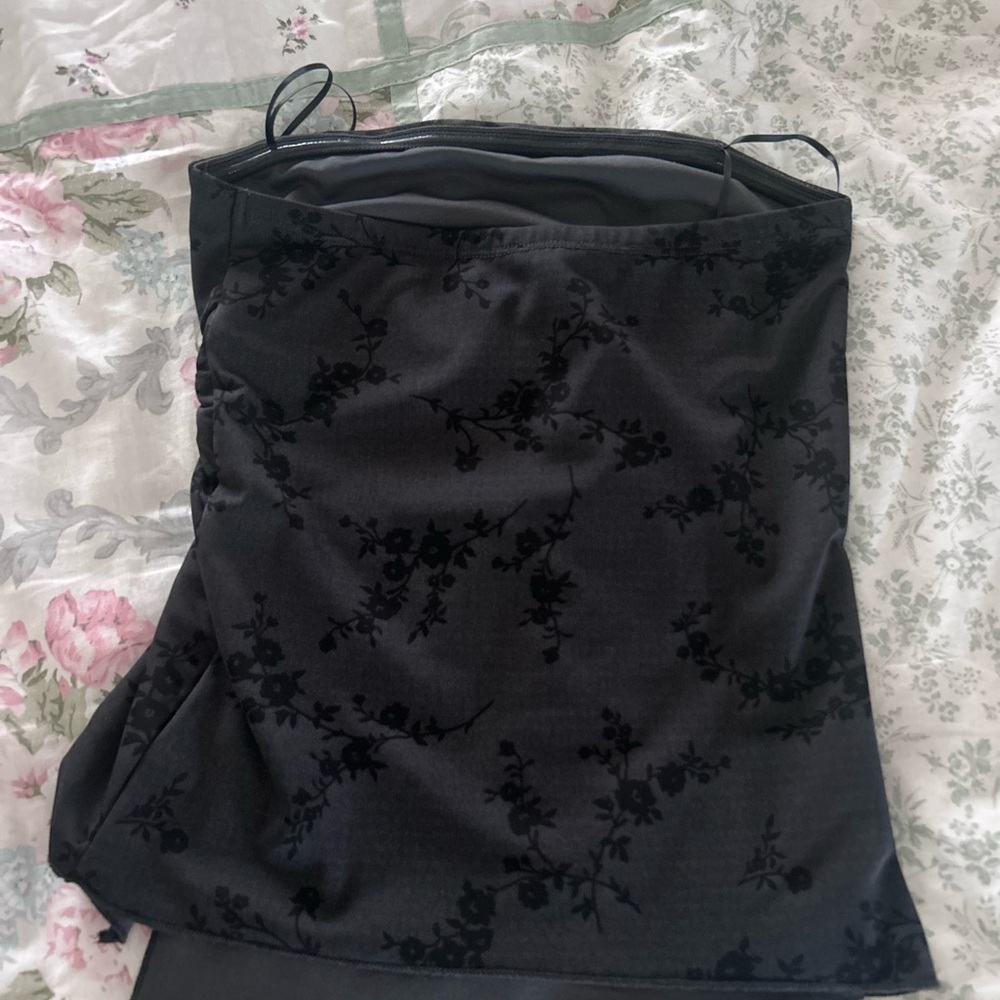 Strapless Black Floral-Print Top - Picture 2 of 2